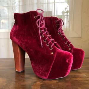 Jeffrey Campbell Velvet Lita Platform Lace Up Booties
